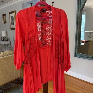 Red Lace Detail Cover Up